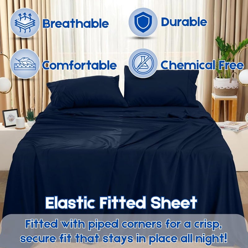 FOAM CRAFT Hotel Quality 4 Piece Bed Sheet Set King Size - 100% Cotton, Deep Pockets, Wrinkle-Free (Navy) - Image 4