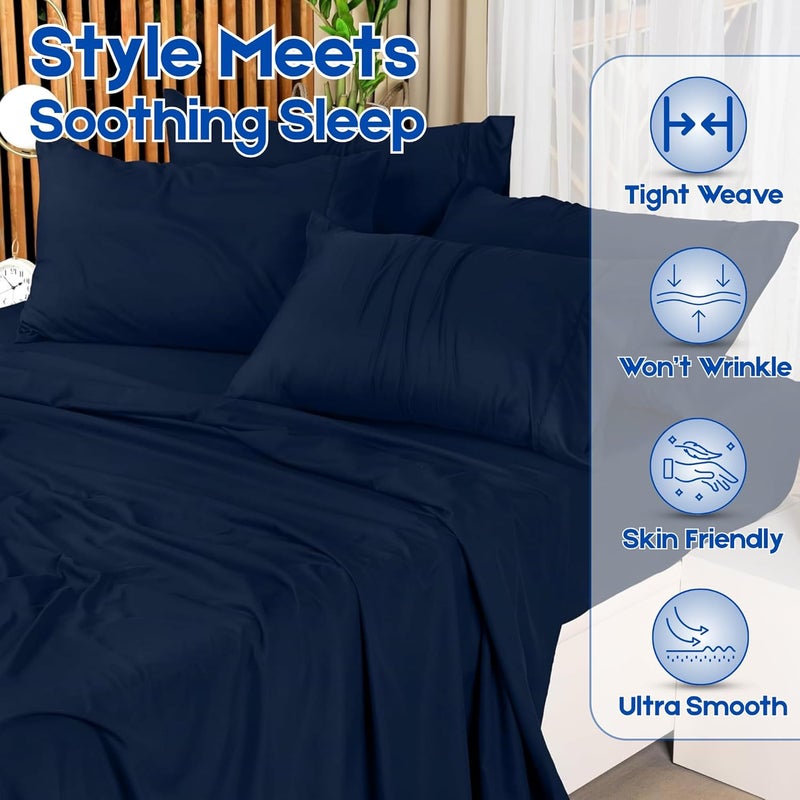 FOAM CRAFT Hotel Quality 4 Piece Bed Sheet Set King Size - 100% Cotton, Deep Pockets, Wrinkle-Free (Navy) - Image 5