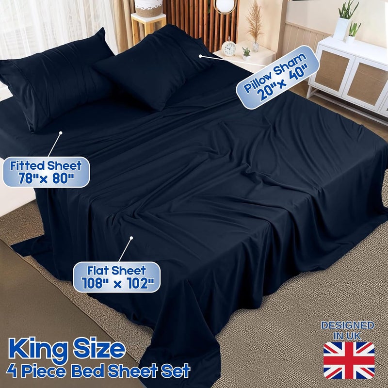 FOAM CRAFT Hotel Quality 4 Piece Bed Sheet Set King Size - 100% Cotton, Deep Pockets, Wrinkle-Free (Navy) - Image 2