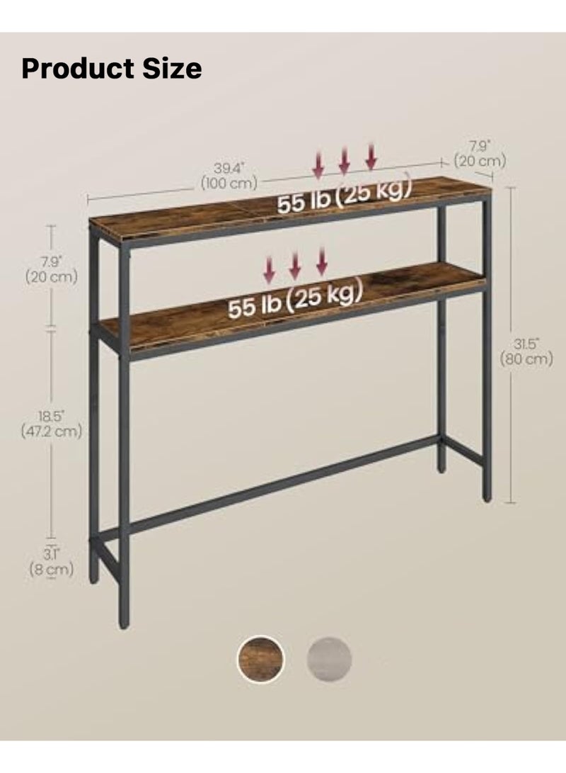 Apexll Modern Slim Console Table with Storage Shelves, 2-Tier Narrow Sofa Table with MDF Wood Grain Finish and Black Metal Frame, Ideal for Entryways, Hallways, or Behind Sofas - Image 3