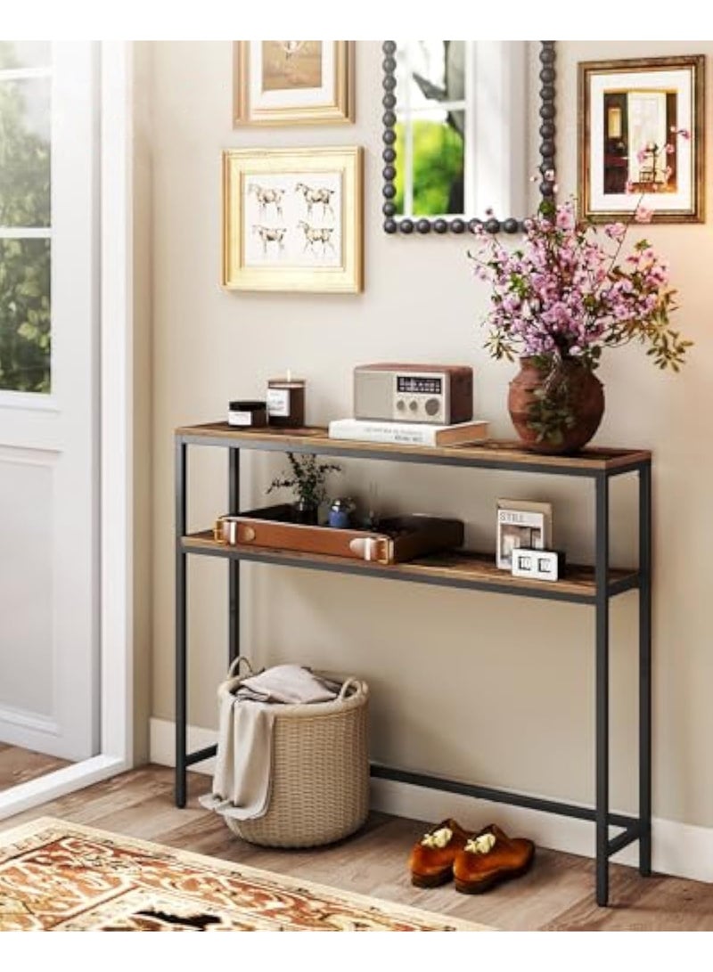 Apexll Modern Slim Console Table with Storage Shelves, 2-Tier Narrow Sofa Table with MDF Wood Grain Finish and Black Metal Frame, Ideal for Entryways, Hallways, or Behind Sofas - Image 2