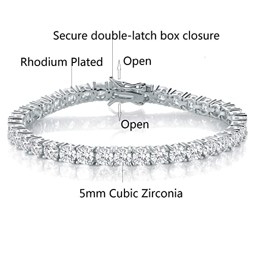 Gemsme 5MM Tennis Bracelet for Women Men, 18K White Gold Plated 5mm Round Cubic Zirconia Classic Tennis Bracelet - Image 3