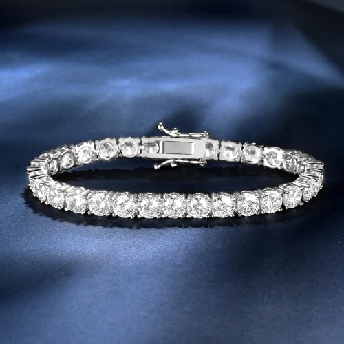 Gemsme 5MM Tennis Bracelet for Women Men, 18K White Gold Plated 5mm Round Cubic Zirconia Classic Tennis Bracelet - Image 2