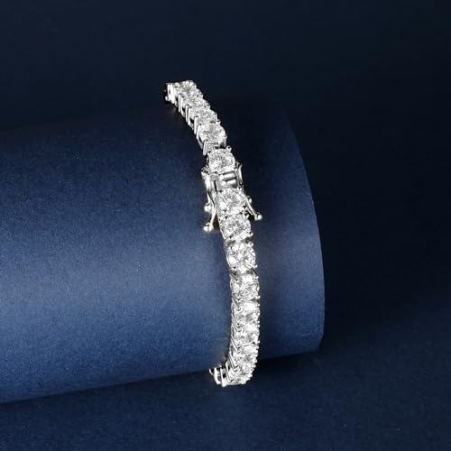 Gemsme 5MM Tennis Bracelet for Women Men, 18K White Gold Plated 5mm Round Cubic Zirconia Classic Tennis Bracelet - Image 4