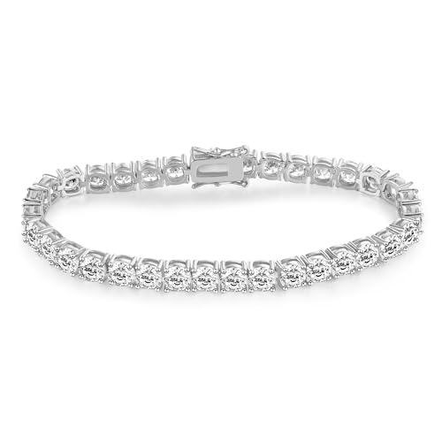 Gemsme 5MM Tennis Bracelet for Women Men, 18K White Gold Plated 5mm Round Cubic Zirconia Classic Tennis Bracelet - Image 1