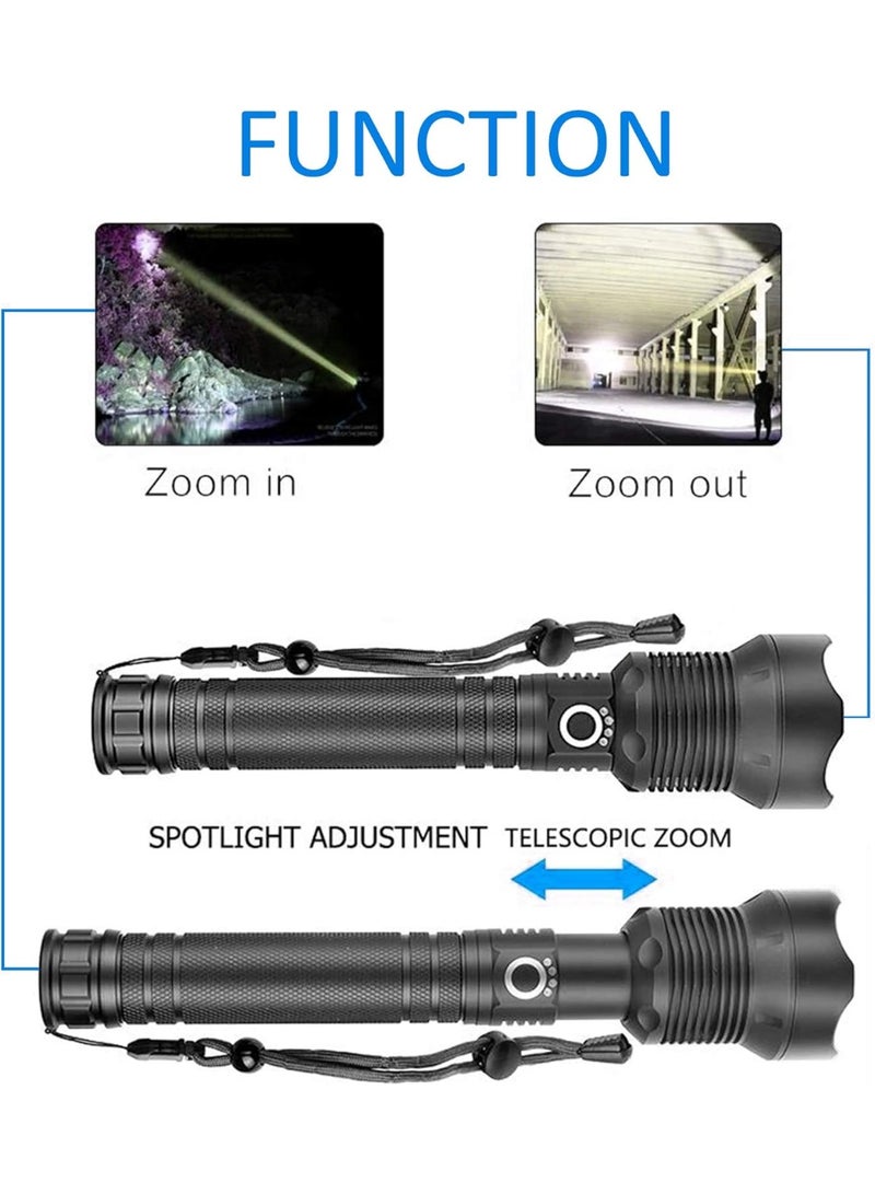 إيونتو مصباح يدوي تلسكوبي 90000 لومن XHP70.2 LED - مصباح يدوي معدني قابل لإعادة الشحن مع عمود قابل للتمديد، 3 أوضاع إضاءة، شحن Micro USB وحزام معصم للتخييم والسيارة والمنزل والاستخدام الخارجي - Image 2