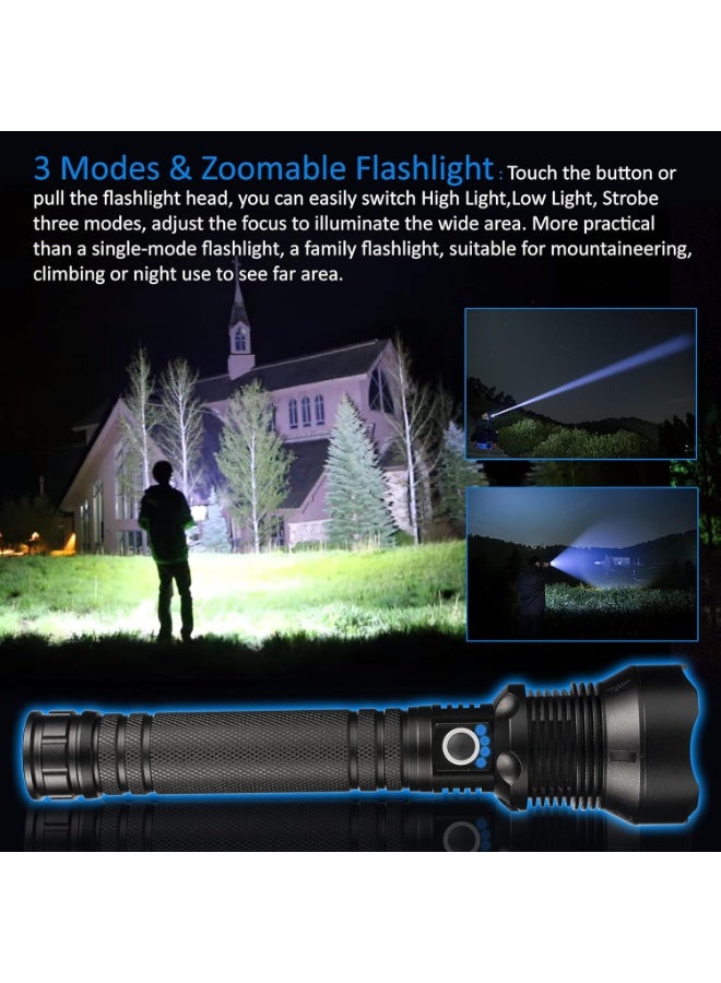 إيونتو مصباح يدوي تلسكوبي 90000 لومن XHP70.2 LED - مصباح يدوي معدني قابل لإعادة الشحن مع عمود قابل للتمديد، 3 أوضاع إضاءة، شحن Micro USB وحزام معصم للتخييم والسيارة والمنزل والاستخدام الخارجي - Image 4