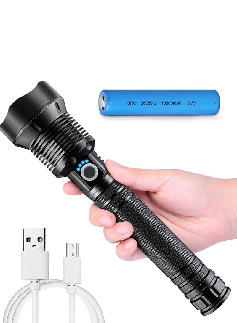 إيونتو مصباح يدوي تلسكوبي 90000 لومن XHP70.2 LED - مصباح يدوي معدني قابل لإعادة الشحن مع عمود قابل للتمديد، 3 أوضاع إضاءة، شحن Micro USB وحزام معصم للتخييم والسيارة والمنزل والاستخدام الخارجي - Image 1