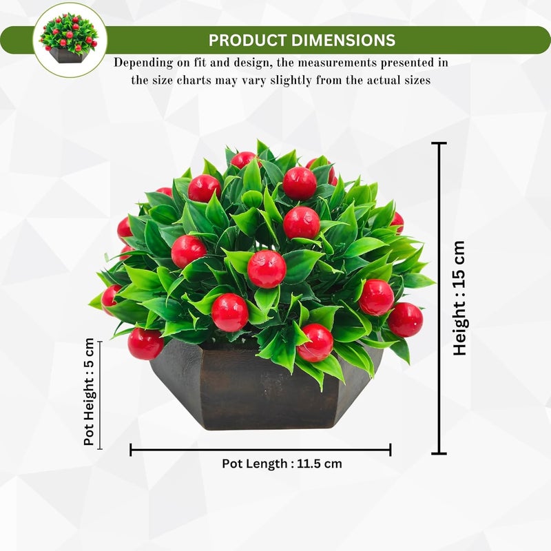 fancymart Artificial Fruit Cherry in Wood Hexagon Pot - 15cm Height - Home & Office Decor Elegant Potted Plant for Tabletop Enhancement - Image 4