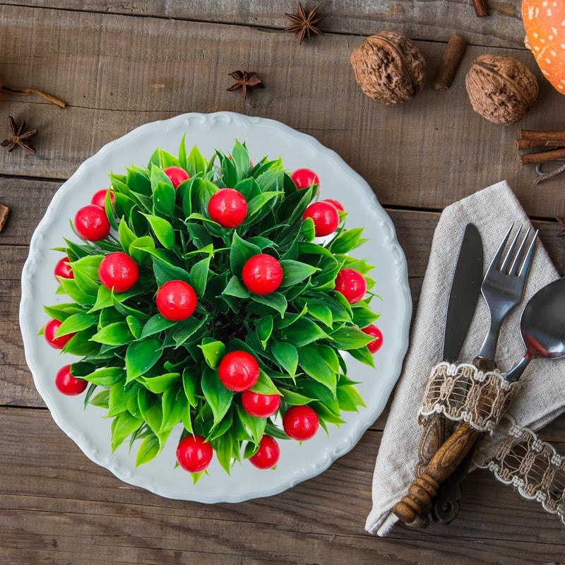 fancymart Artificial Fruit Cherry in Wood Hexagon Pot - 15cm Height - Home & Office Decor Elegant Potted Plant for Tabletop Enhancement - Image 5