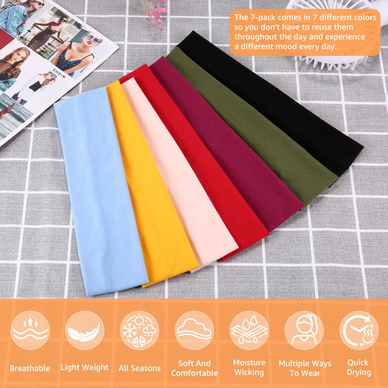 DiyJibb Headbands for Women, Stretchy Non Slip Soft Cotton Cloth Hair Bands for Sports, Workout, Yoga and Running, 7pcs - Image 3