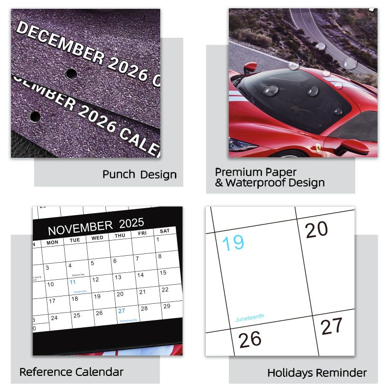 Coboll 2026 Wall Calendar - Cars Calendar from Jan. 2026 to Dec. 2026, 11.8'' x 11.8'' 12 Monthly Calendars 2026 for Home, Office - Image 4