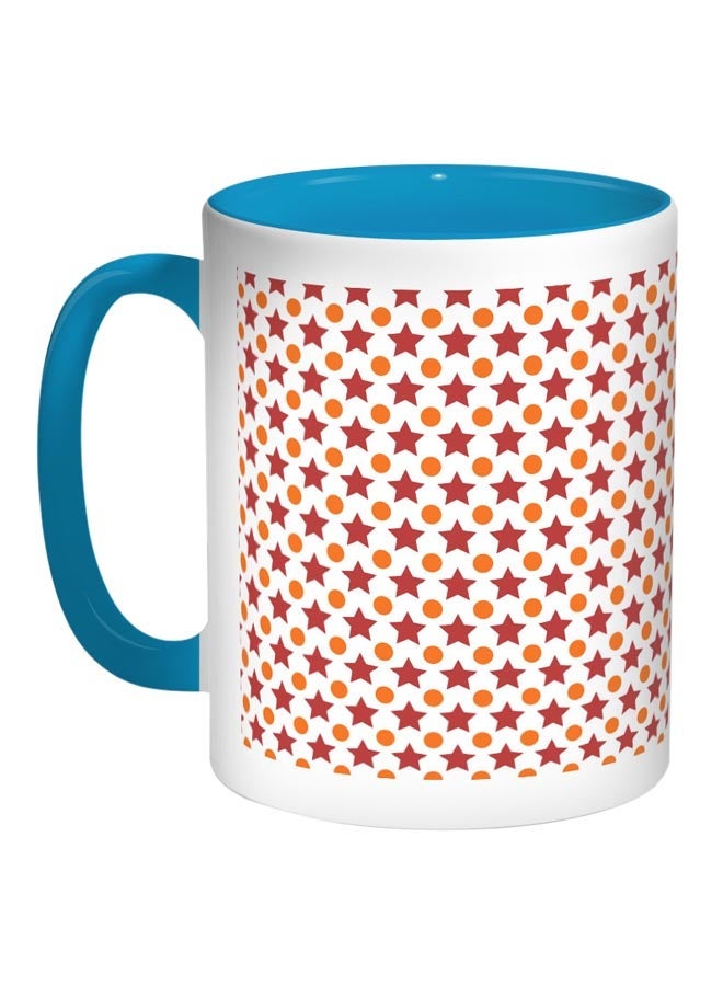 RYN Stars Decoration Printed Coffee Mug Blue/White/Orange 11ounce