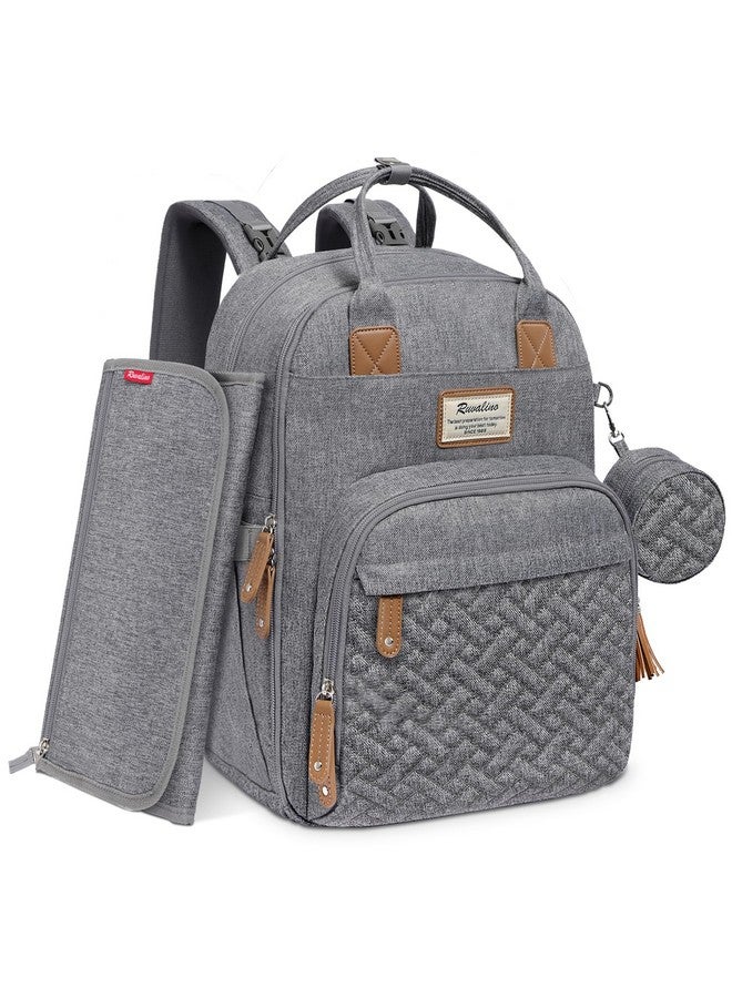 روفالينو حقيبة ظهر للحفاضات من روفالينو، حقيبة سفر متعددة الوظائف، حقائب تغيير حفاضات الأطفال، سعة كبيرة، مقاومة للماء، رمادية - Image 1