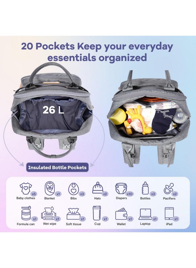 روفالينو حقيبة ظهر للحفاضات من روفالينو، حقيبة سفر متعددة الوظائف، حقائب تغيير حفاضات الأطفال، سعة كبيرة، مقاومة للماء، رمادية - Image 5