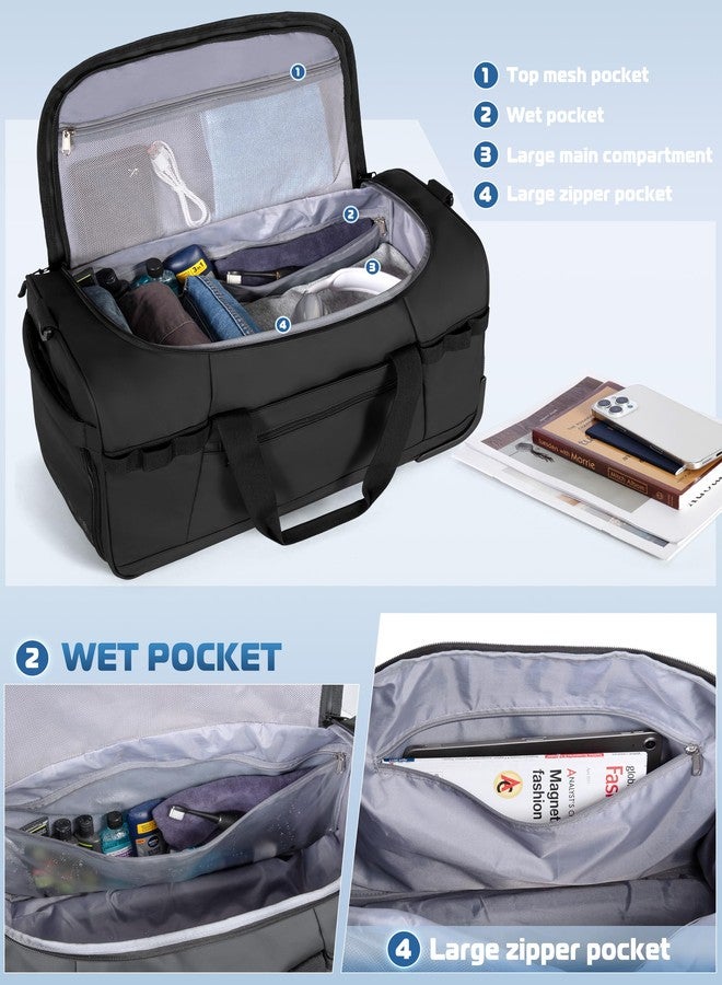 Smasrob 33L Rolling Duffle Bag with Wheels, Shoe Compartment and Wet Pocket, 21” Carry On Bag with Crossbody Strap, Black - Image 3