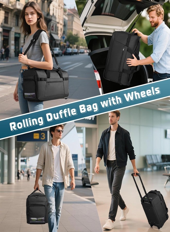 Smasrob 33L Rolling Duffle Bag with Wheels, Shoe Compartment and Wet Pocket, 21” Carry On Bag with Crossbody Strap, Black - Image 2