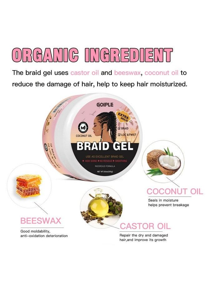 Goiple - Braid Gel Good For Twist Locs Braids Edge No Flake Extra Hold High Shine Braiding Gel & Edge Control Loc Gel Long Lasting For Locks Cornrows Smooths & Tames Frizz 8.8Oz (Strawberry Flover) - Image 1