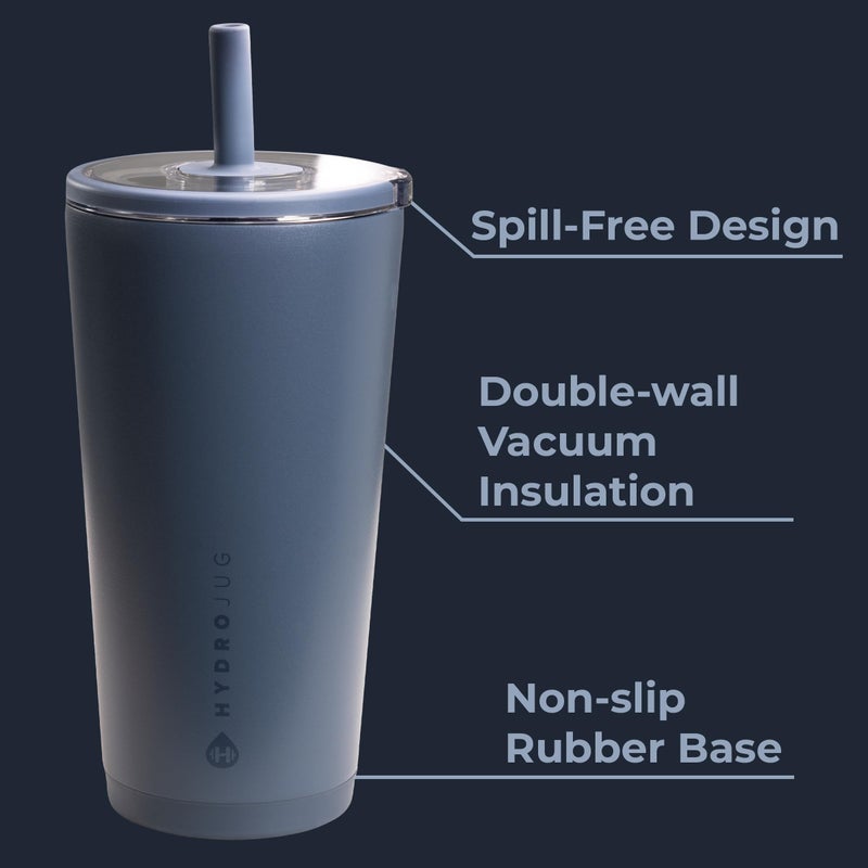 HydroJug هيدروجوج كوب يومي 20 أونصة - كوب معزول مبطن بالسيراميك مع قشة وغطاء ناعم اللمس، مناسب لحامل الأكواب، عزل فراغ مزدوج الجدار، كوب سفر قابل لإعادة الاستخدام - كاسكيد - Image 3