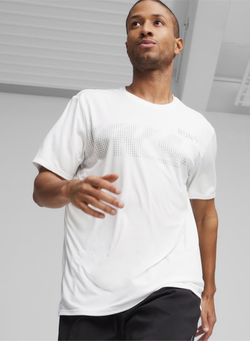 PUMA RUN "FAVORITE" Mens White Graphic T-shirt - Image 2