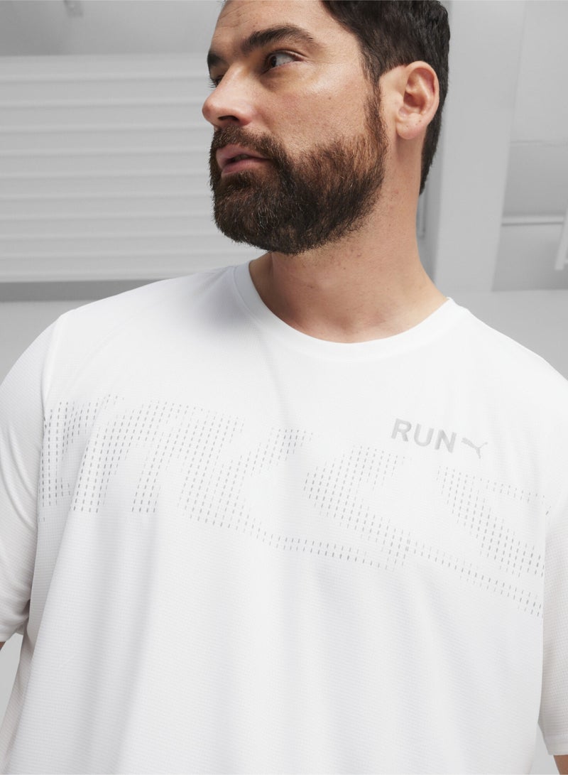 PUMA RUN "FAVORITE" Mens White Graphic T-shirt - Image 4