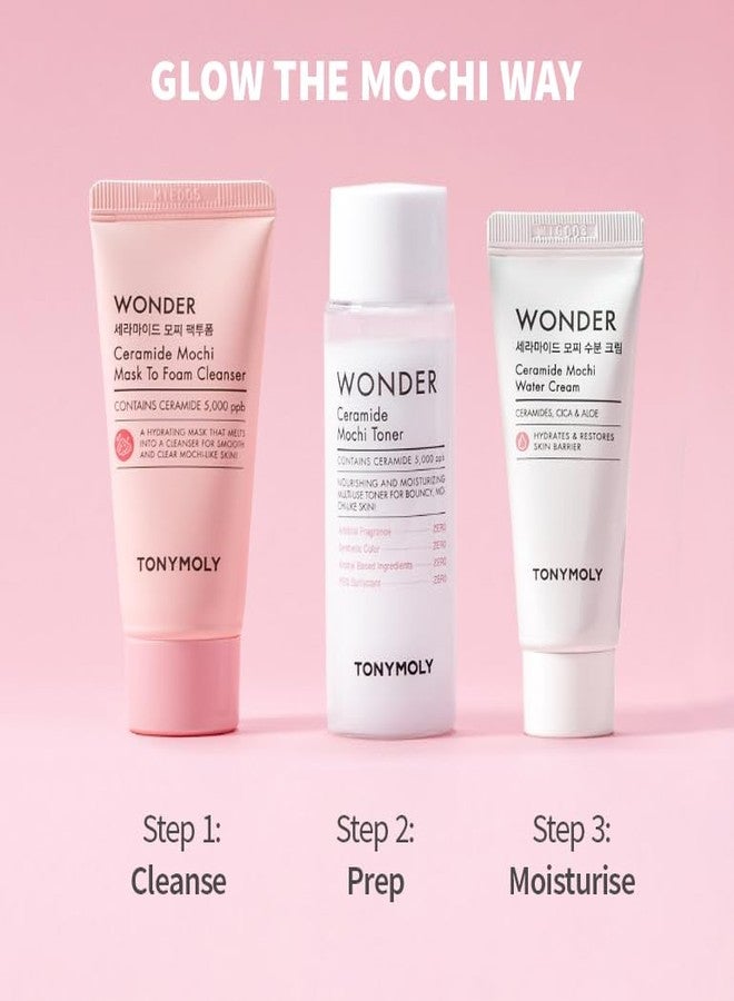 TONYMOLY Wonder Ceramide Mochi Everyday Skin Routine Kit - 3-Piece Mini Korean Skincare Gift Set with Mask-to-Foam Cleanser, Milky Toner & Water Cream - Travel Size Barrier Repair Routine for Dry, Sensitive Skin - Image 3