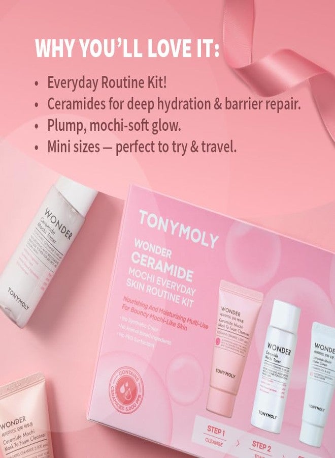 TONYMOLY Wonder Ceramide Mochi Everyday Skin Routine Kit - 3-Piece Mini Korean Skincare Gift Set with Mask-to-Foam Cleanser, Milky Toner & Water Cream - Travel Size Barrier Repair Routine for Dry, Sensitive Skin - Image 2