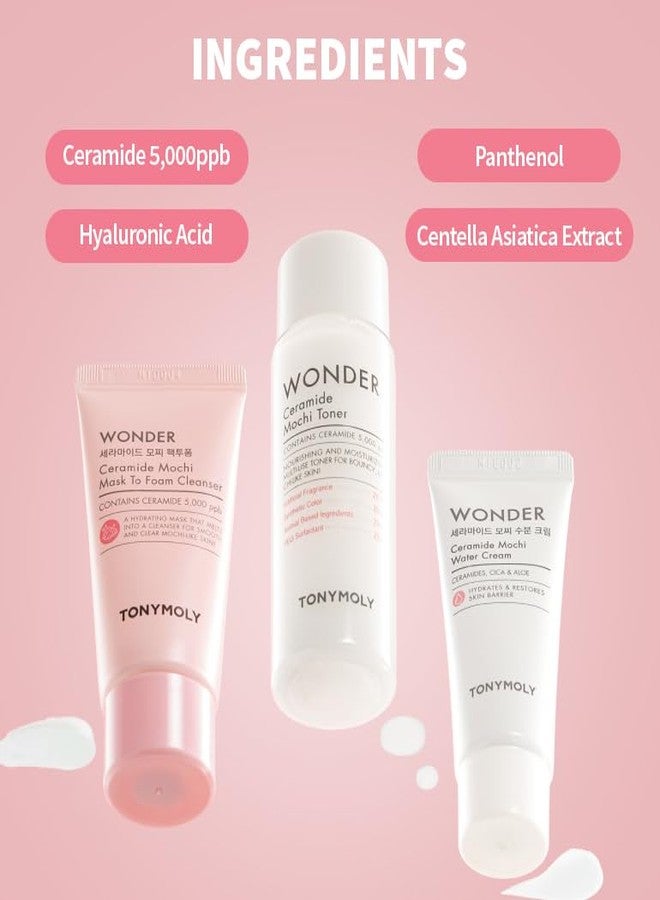 TONYMOLY Wonder Ceramide Mochi Everyday Skin Routine Kit - 3-Piece Mini Korean Skincare Gift Set with Mask-to-Foam Cleanser, Milky Toner & Water Cream - Travel Size Barrier Repair Routine for Dry, Sensitive Skin - Image 4