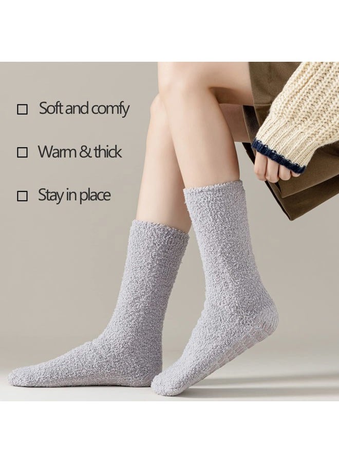 Jormatt 3 Pairs Ultra Thick Fuzzy Grip Socks Non Skid Slipper Hospital Socks Unisex, 3 Pairs,pink+grey+navy, Shoe Size: men 4-7/women 4.5-8.5 - Image 4