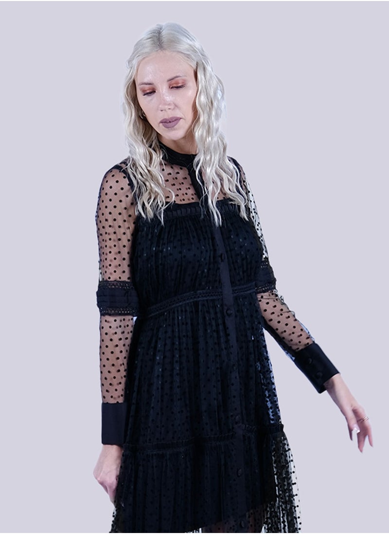 NIVA FASHION HOUSE Boho Chic - Black Long Sleeve Midi Dress  - Image 4