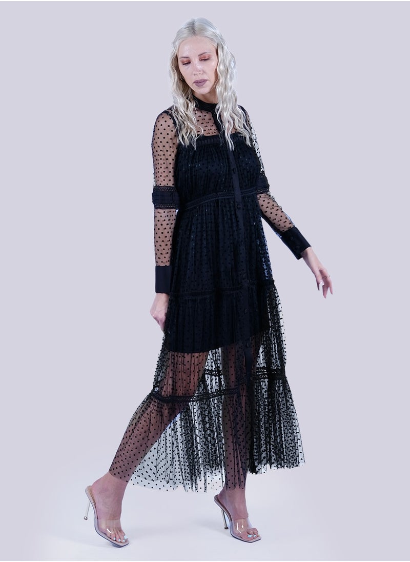 NIVA FASHION HOUSE Boho Chic - Black Long Sleeve Midi Dress  - Image 2