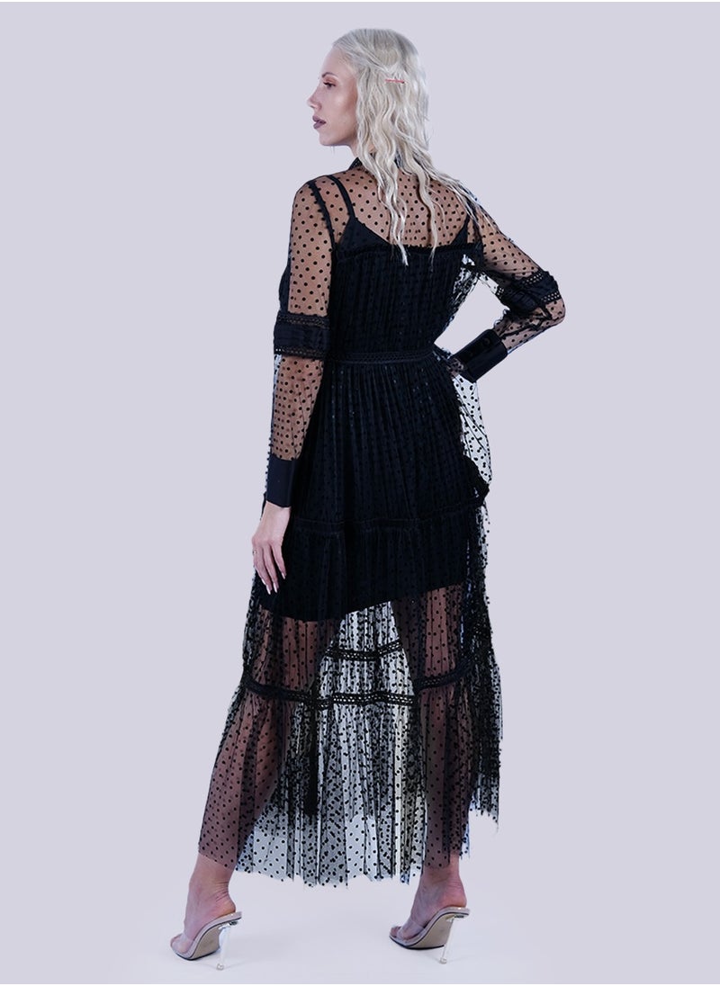 NIVA FASHION HOUSE Boho Chic - Black Long Sleeve Midi Dress  - Image 3