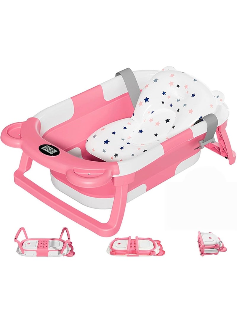 NANAO Collapsible Baby Bathtub for Newborn with Thermometer & 1 Soft Floating Cushion,Portable Travel Bathtub with Drain Hole, Durable Foldable Baby Tubs for Infants to Toddler - Image 1