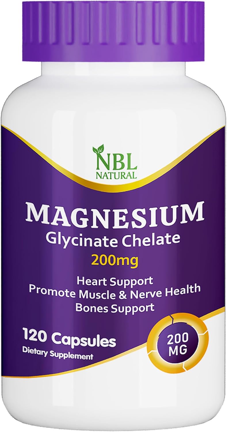 NBL NATURAL Magnesium Glycinate Chelate 200mg - Dietary Supplement for Muscle, Heart, Nerve, and Bone Support - 120 Capsules - Image 1
