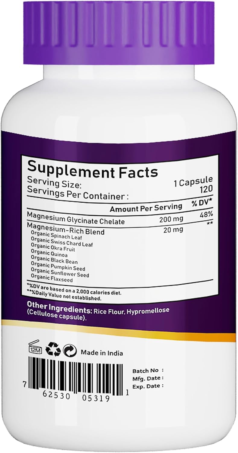 NBL NATURAL Magnesium Glycinate Chelate 200mg - Dietary Supplement for Muscle, Heart, Nerve, and Bone Support - 120 Capsules - Image 4