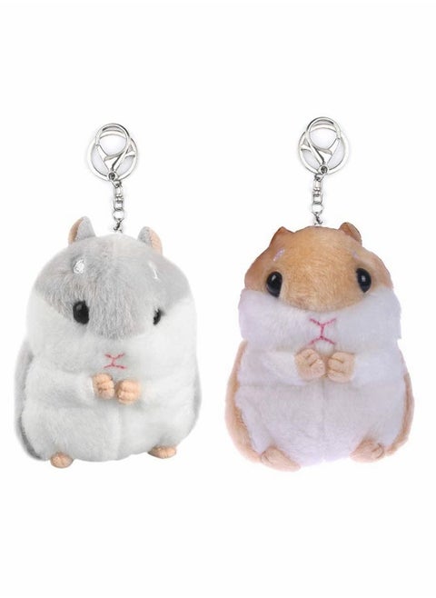 Plush Hamster Keychains Stuffed Animal Keyring Pendant Purse Backpack Handbag Charms 2 Pack