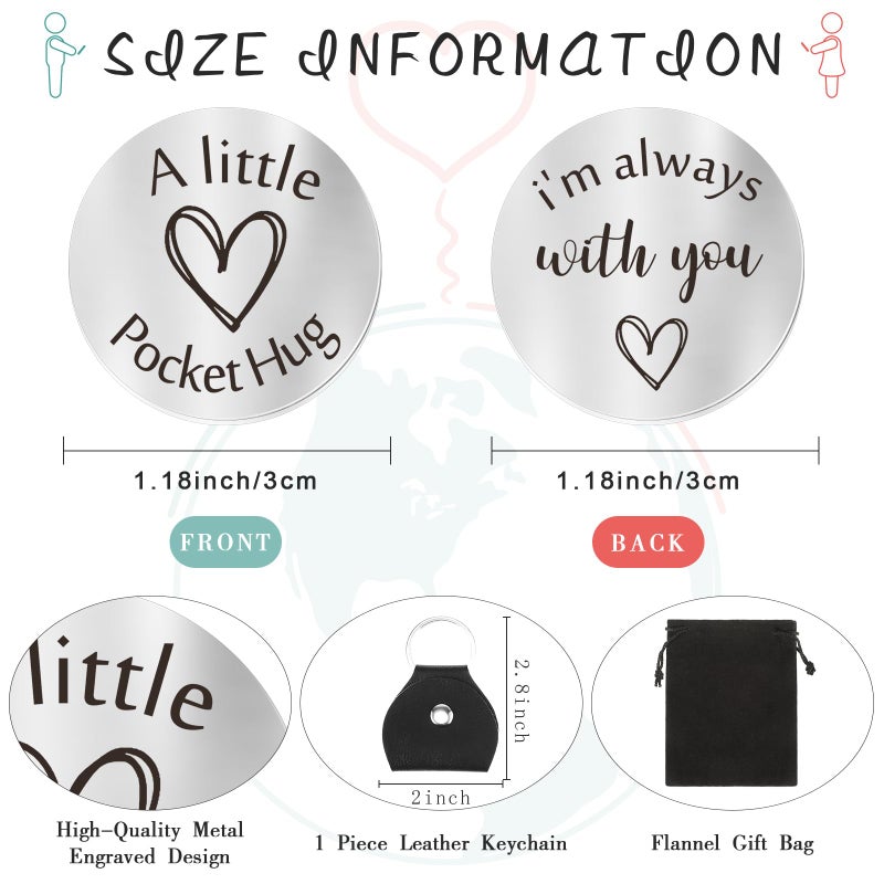 Sureio Pocket Hug Token Long Distance Relationship Keepsake Stainless Steel Double Sided Inspirational Gift with Keychain - Image 2