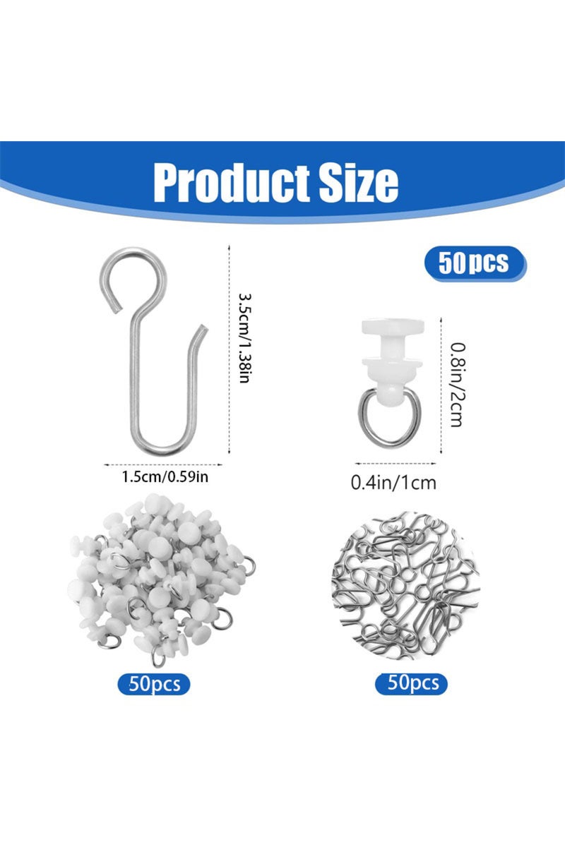 50pcs 50Pcs Metal Curtain Track Hooks S Shaped Small Curtain Hooks Ceiling Curtain Track Hooks and P