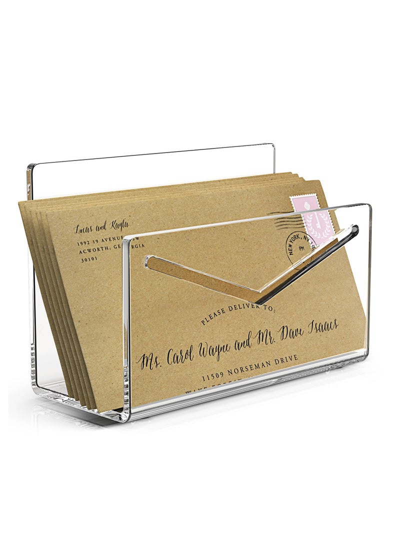 SYOSI Acrylic Mail Holder Clear File Letter Organizer for Desk Lightweight Countertop Bill Holding Sorter Stand Tabletop Plastic Menu Display Holderm Mail Sorter Letter Clip Desktop Organizer - Image 1