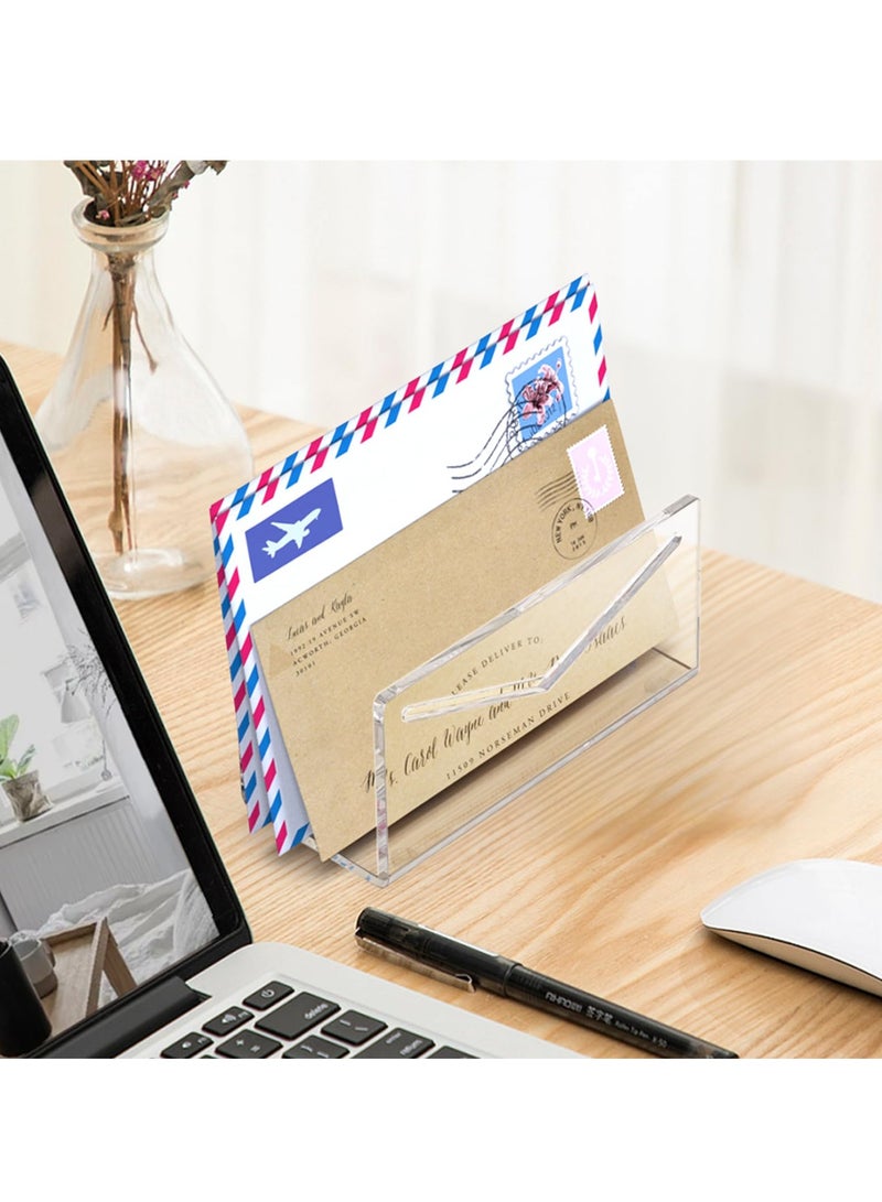 SYOSI Acrylic Mail Holder Clear File Letter Organizer for Desk Lightweight Countertop Bill Holding Sorter Stand Tabletop Plastic Menu Display Holderm Mail Sorter Letter Clip Desktop Organizer - Image 5