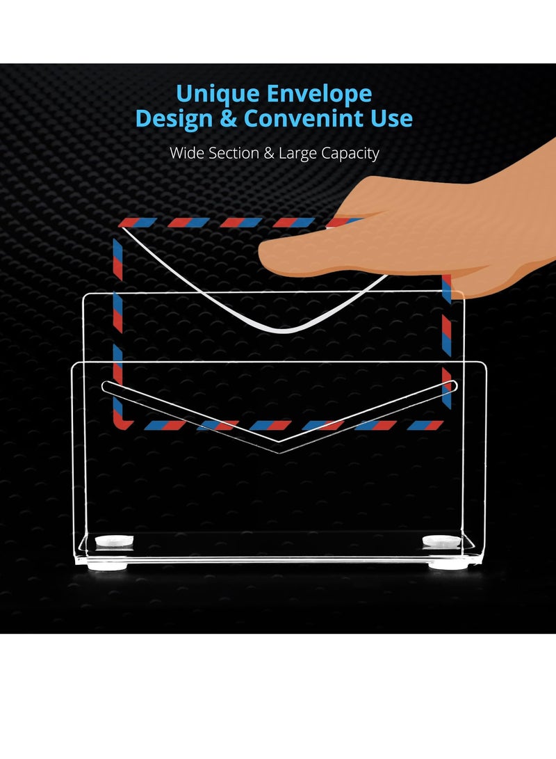 SYOSI Acrylic Mail Holder Clear File Letter Organizer for Desk Lightweight Countertop Bill Holding Sorter Stand Tabletop Plastic Menu Display Holderm Mail Sorter Letter Clip Desktop Organizer - Image 3