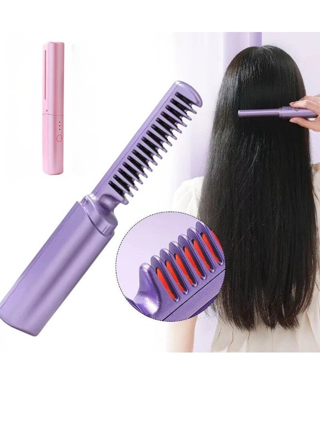Mini Hair Straightener Brush Portable – USB Rechargeable Electric Hair Comb, Ionic Anti-Frizz Technology, LCD Display Temperature Control, Fast Heating Hair Styling Tool for Smooth Straightening Anytime Anywhere - Image 1