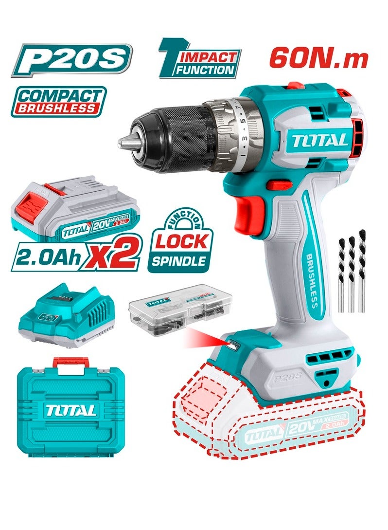 TOTAL Lithium-Ion compact brushless impact drill 20V / 2Ah / 60Nm BL Motor TIDLI20602 - Image 1