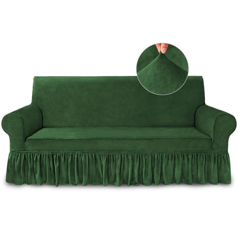 NICEEC Sofa Cover Super Soft 1-Piece Green Sofa Slipcover for Sofas Stretch Universal Spandex Couch Covers for Living Room Easy Fit Washable Furniture Sofa Protector with Skirt - Image 1