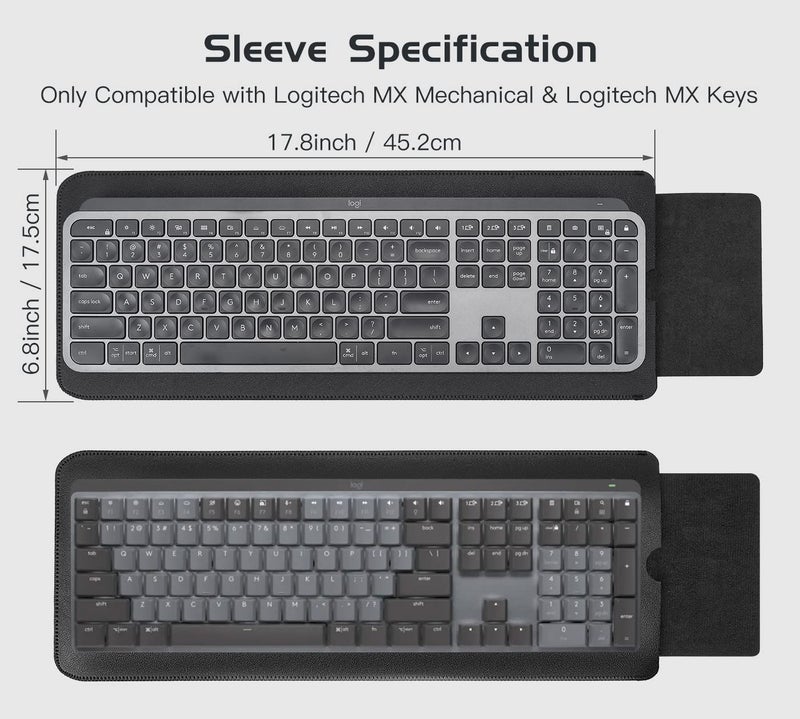 LEZE Protective Keyboard Case for Logitech MX Keys S & Logitech MX Keys & Logitech MX Mechanical Wireless Illuminated Keyboard, Logitech MX Keys S PU Leather Keyboard Sleeve Case, Black - Image 2