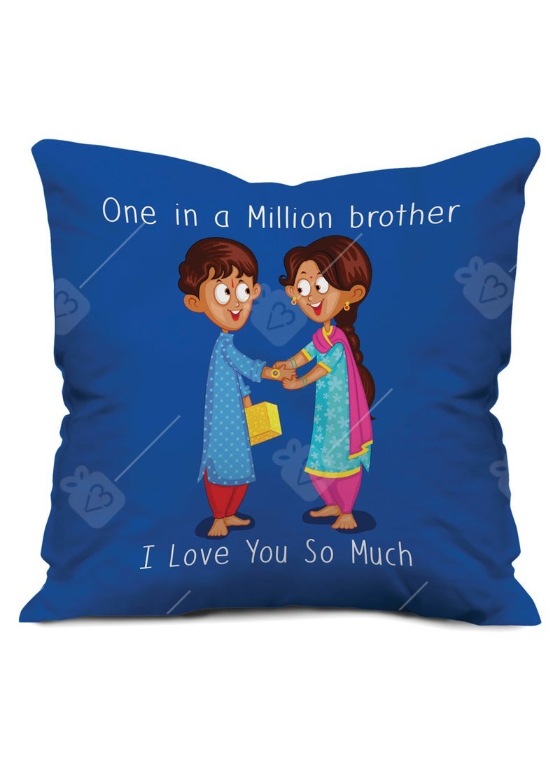 Indigifts - Indigifts Rakhi Gift for Brother Pyara Bhaiya with Roli, Rakshabandhan Greeting Card & One in a Million Brother Blue Printed 12x12 Cushion with Filler & Ceramic Mug Combo for Brother Bhaiya - Image 1