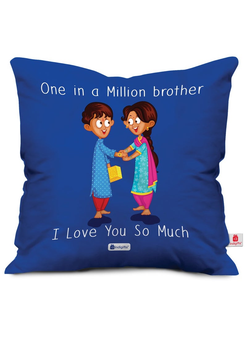 Indigifts - Indigifts Rakhi Gift for Brother Pyara Bhaiya with Roli, Rakshabandhan Greeting Card & One in a Million Brother Blue Printed 12x12 Cushion with Filler & Ceramic Mug Combo for Brother Bhaiya - Image 1