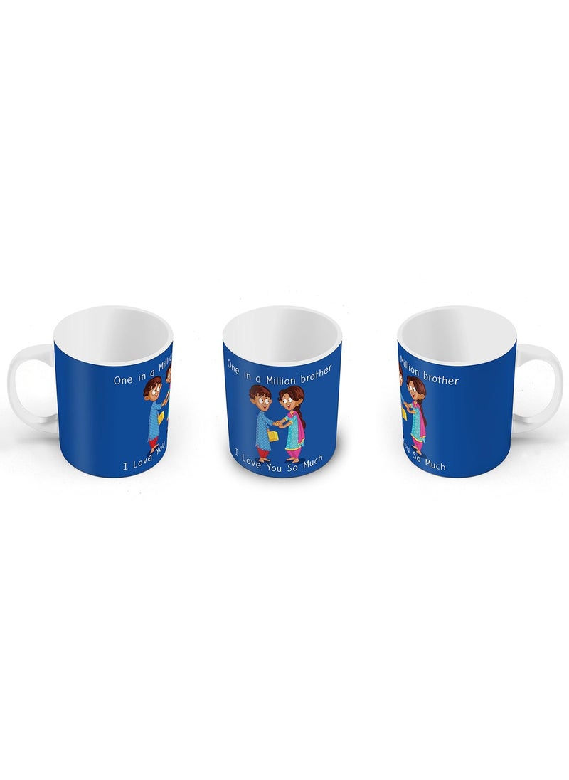 Indigifts - Indigifts Rakhi Gift for Brother Pyara Bhaiya with Roli, Rakshabandhan Greeting Card & One in a Million Brother Blue Printed 12x12 Cushion with Filler & Ceramic Mug Combo for Brother Bhaiya - Image 1