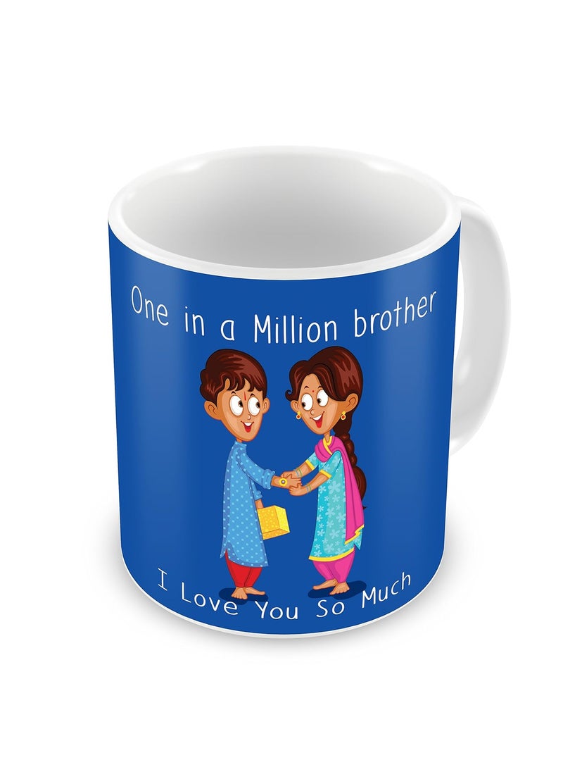 Indigifts - Indigifts Rakhi Gift for Brother Pyara Bhaiya with Roli, Rakshabandhan Greeting Card & One in a Million Brother Blue Printed 12x12 Cushion with Filler & Ceramic Mug Combo for Brother Bhaiya - Image 1