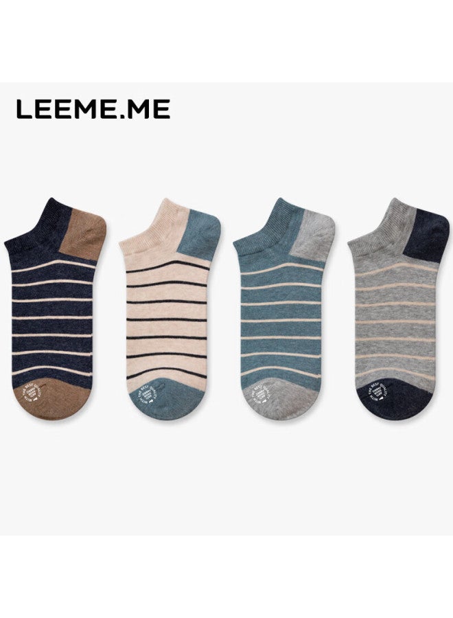 Leeme.me Li Mi Socks For Men, Spring And Summer Striped Short Socks, Breathable Men's Socks, Casual Boat Socks, 4 Colors, One Size Fits All - Image 1